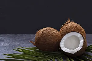 Coconut Print on Black Rustic Background
