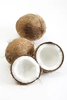 Coconut Nutrition Prints: Coconuts, one halved, palm leaf