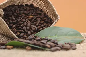 Freshly Roasted Coffee Prints: Coffee beans in a burlap sack