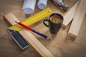 Construction Concept Image Prints: Coffee break of carpenter construction concept
