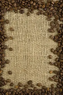 Close Up Coffee Prints: Coffee grains on a sacking