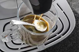 Empty Kitchen Scene Prints: Coffee Machine Making a Coffee