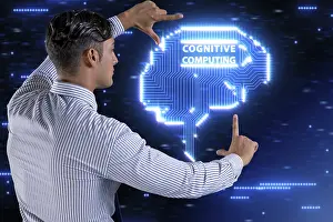 Artificial Intelligence Symbol Prints: Cognitive computing concept as modern technology