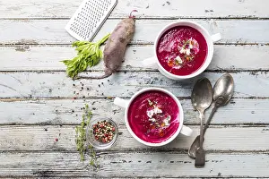 Homemade Beetroot Dish Prints: Cold Beetroot mashed soup with cream