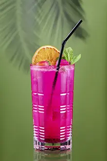 Green Background Image Prints: Cold lemonade with dragon fruit