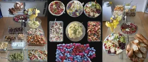 Bavarian Food Prints: Collage with a cold buffet on a black background