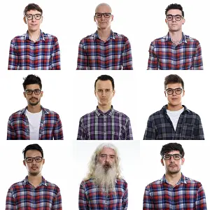 Gray Background Portraits Prints: Collage of men in different ethnicities against gray background