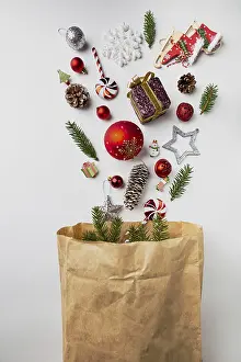 Symbolic Christmas Picture Prints: Collection of Christmas objects in a paper bag