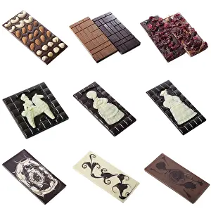 White Background Chocolate Prints: Collection of milk chocolate bar with pattern