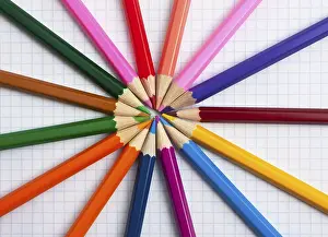 Colorful Art Supplies Prints: Colored pencils at school notebook