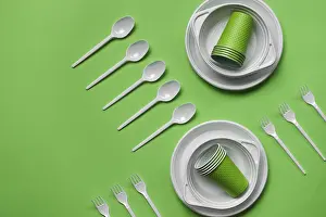 Fast Food Restaurant Cutlery Prints: Colorful plastic disposable tableware