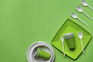 Fast Food Restaurant Cutlery Prints: Colorful plastic disposable tableware