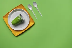Colorful Disposable Tableware Prints: Colorful plastic disposable tableware