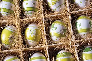 Easter Egg Display Prints: Coloured Easter eggs in a box with straw