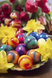 Coloured Easter Eggs Prints: Coloured Easter eggs and flowers