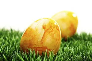 Coloured Easter Eggs Prints: Coloured easter eggs on grass