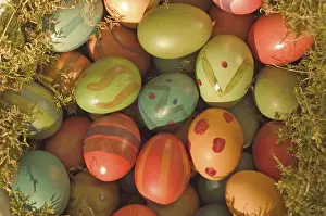 Coloured Easter Eggs Prints: Coloured Easter eggs in the moss
