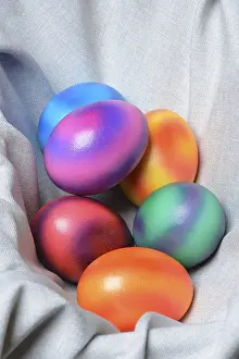 Coloured Easter Eggs Prints: Coloured eggs in cloth, colourful Easter eggs