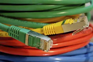 Computer Hardware Details Prints: Coloured network cables for computer