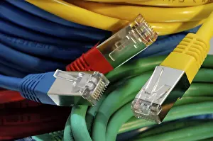 Computer Hardware Equipment Prints: Coloured network cables for computer
