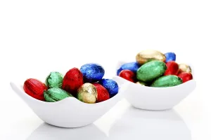 Studio Shot Of Easter Eggs Prints: Colourful chocolate easter eggs