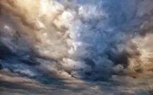 Evening Sun Sky Prints: Colourful cloud formation, dramatic thunderstorm atmosphere after sunset