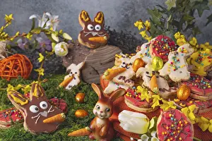 Colourful Desserts Prints: Colourful decorated Easter biscuits with Easter decoration