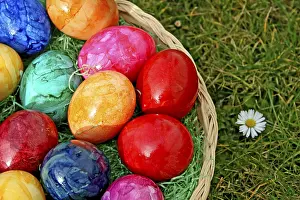 Easter Eggs Prints: Colourful Easter eggs, basket, grass