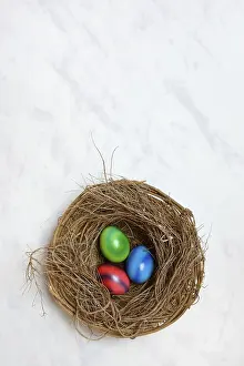Traditional Easter Tradition Prints: Colourful Easter eggs in Easter nest