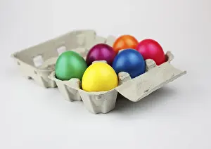 Studio Shot Of Easter Eggs Prints: Colourful Easter eggs in an egg box
