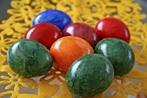 Easter Egg Still Life Photography Prints: Colourful Easter eggs, felt decoration, Easter
