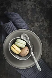 Colourful Food Photography Prints: Colourful macarons in a small cup
