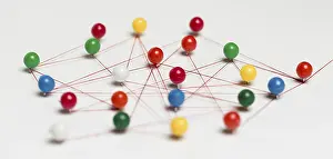 Directional Sign Post Prints: Colourful pushpins with thread route map