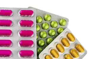 Healthcare System Symbol Prints: Colourful tablets in blister pack