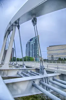 Urban Waterfront Scene Prints: Columbus, Ohio skyline reflected in the Scioto River