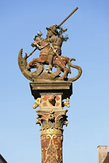 Deserted Market Square Germany Prints: Column with equestrian monument of St