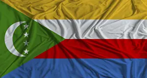 Fabric Texture Background Prints: Comorian flag with fabric texture background