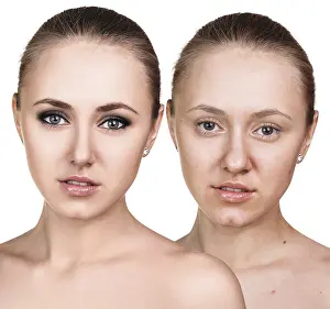 Female Face Comparison Prints: Comparative portrait of female face