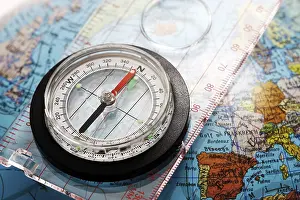 Compass Studio Shot Prints: Compass on globe