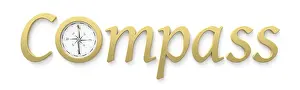 Bright Studio Background Image Prints: A compass in the o of the word compass