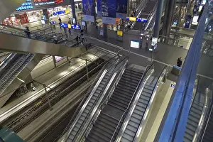 German Federal Republic Train Stations Prints: Complex network of escalators and tracks inside Berlin Central Station