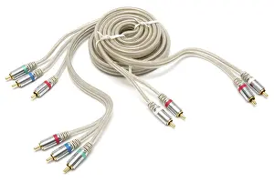 Stereo Audio Cables Prints: Component video and audio cable with a gold covering