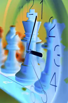 Colorful Symbolic Picture Prints: Composite of clock and chess figures