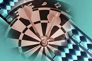 Digital Composing Concept Prints: Composite of dart board and abacus