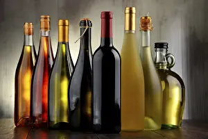 Wine Bottle Composition Prints: Composition with assorted bottles of wine