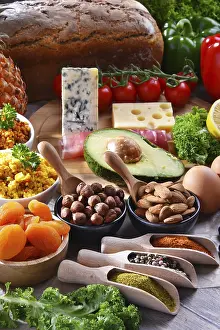 Healthy Eating Composition Prints: Composition with assorted food products on kitchen table