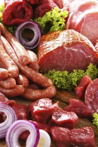 Appetizing Meat Dishes Prints: Composition with assorted meat products