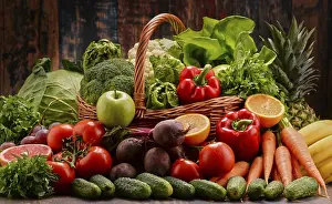 Raw Organic Vegetables Prints: Composition with assorted raw organic vegetables