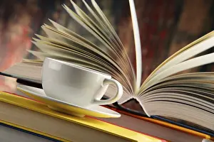 Composition With Books Prints: Composition with books and cup of coffee