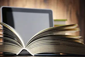 Composition with Books and Tablet Computer Print